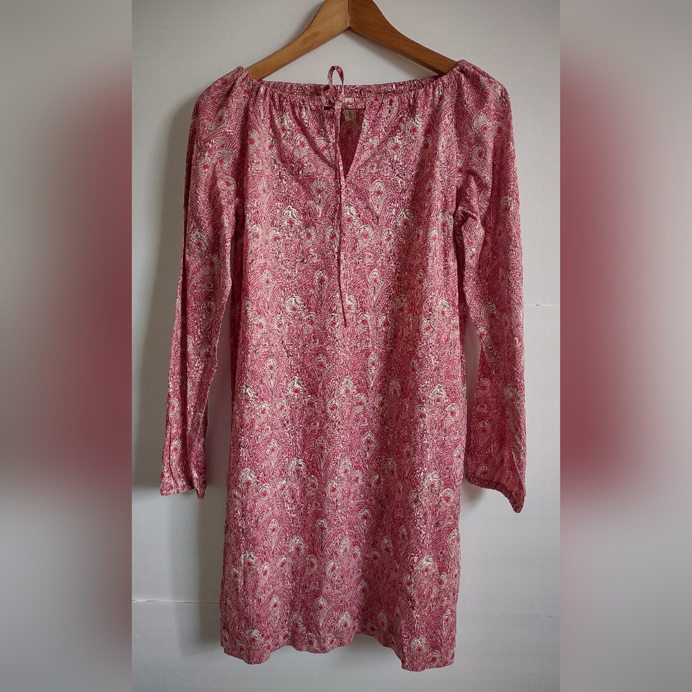 Sailor Rose Pink Paisley Tunic Dress Boho Long Sleeve Made in NY size Large